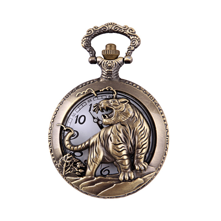 Stall Pocket Watch 12 Zodiac Memorial Pocket Watch Necklace Hollow Pocket Watch Tiger Hollow Pocket Watch 12 Zodiac