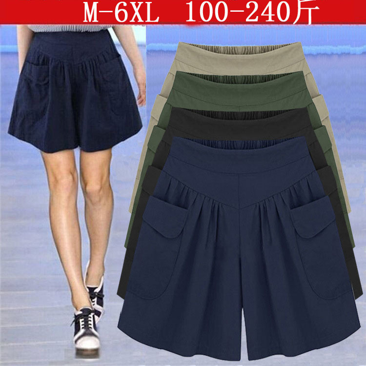 Shorts Women's Summer Black New High Waist Loose Slimming Large Size Women's Clothing All-match Fat Girl Chubby Girl Wide Leg Casual Pants