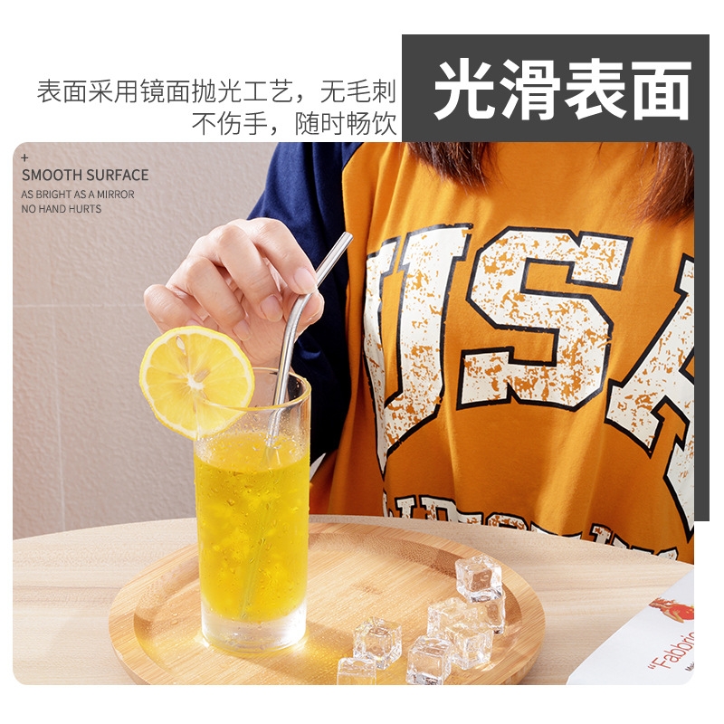 304 stainless steel straw juice coffee milk tea straw straight thread elbow drink straw with straw brush