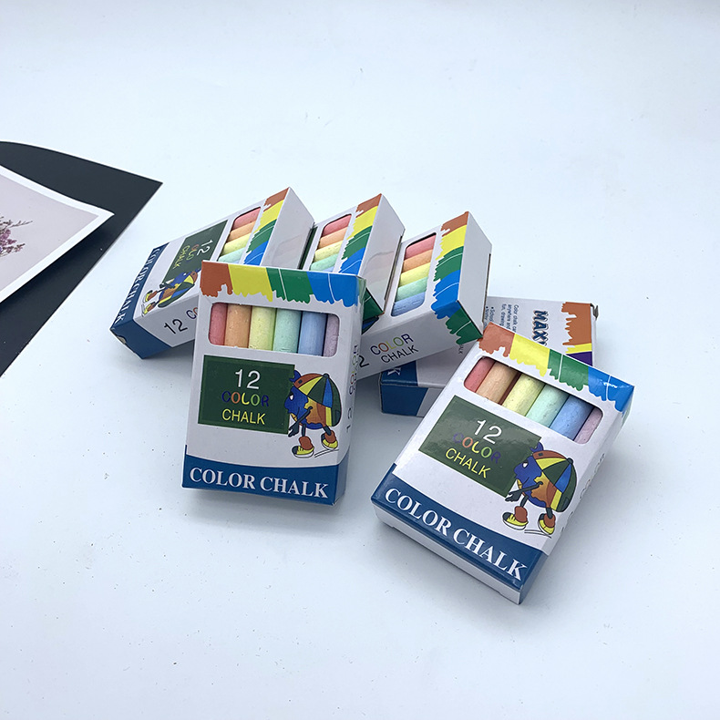 Dust-free colored chalk in stock wholesale 12 PCs/boxed children's drawing board chalk teaching accessories teacher chalk
