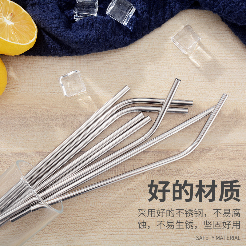 304 stainless steel straw juice coffee milk tea straw straight thread elbow drink straw with straw brush