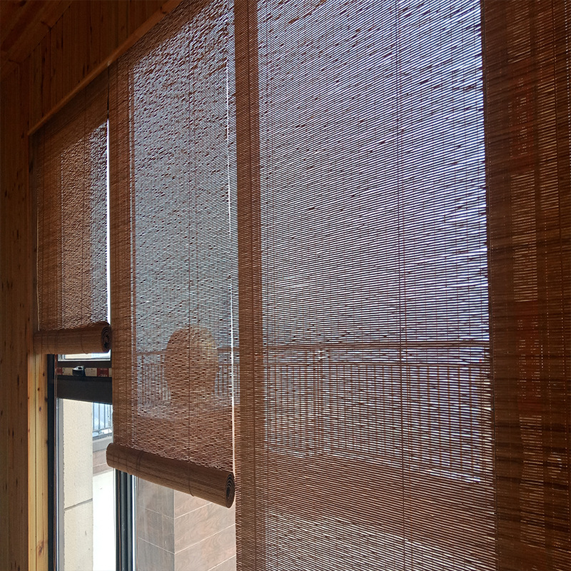 Sunscreen Bamboo Curtain Roller Blind Sunshade Windproof Transparent Balcony Curtain Famous Dormitory Teahouse Restaurant Manual Adjustable Varnish Waterproof