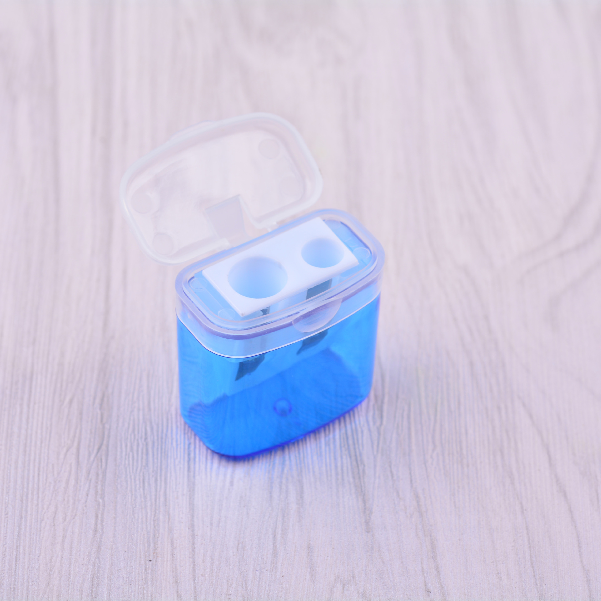 Double-Hole Plastic Pencil Sharpener with Lid, Square Pencil Sharpener, Transparent Printable Logo, Cross-Border Factory Direct Sale