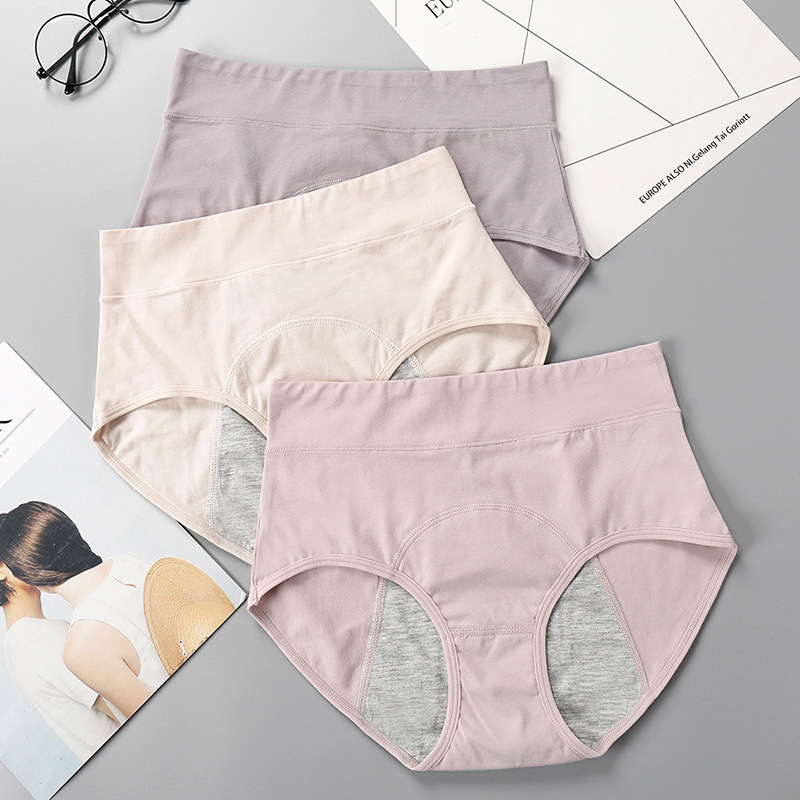 High-Waist Menstrual Underwear for Women, Cotton Menstrual Period, Leak-Proof, Day and Night Use, Plus Size Sanitary Pants, Export Supply