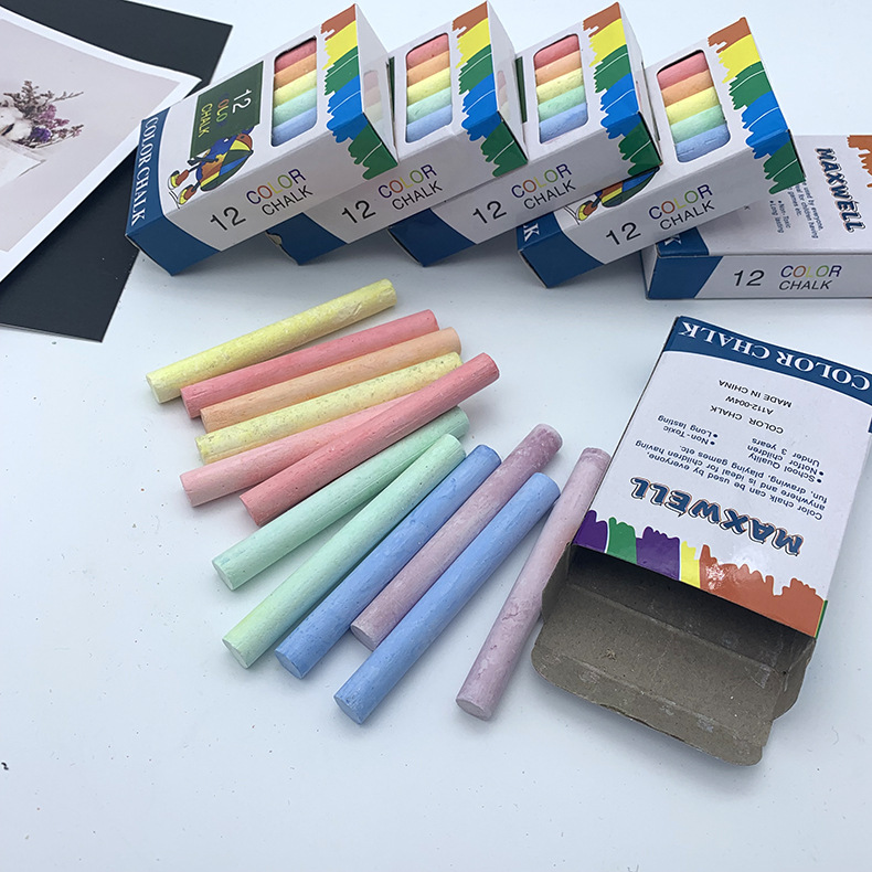 Dust-free colored chalk in stock wholesale 12 PCs/boxed children's drawing board chalk teaching accessories teacher chalk