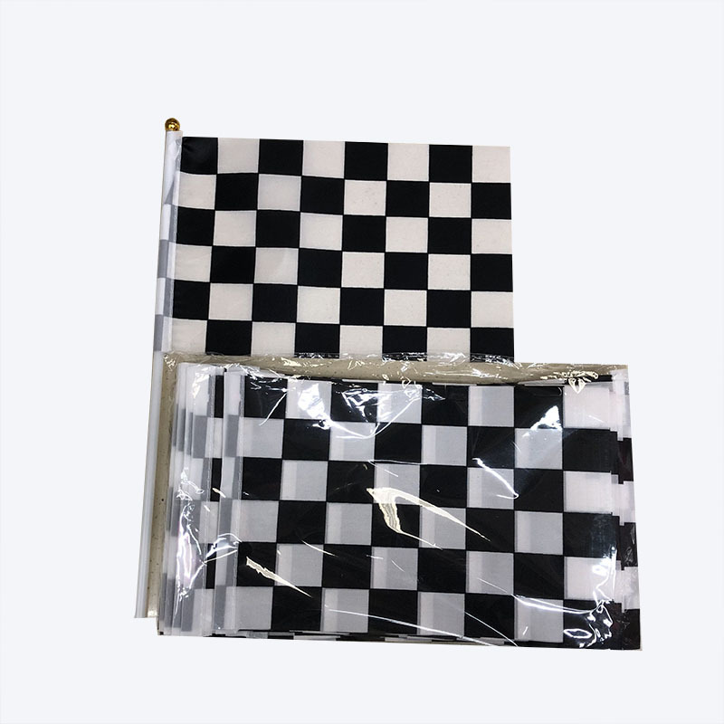 Cross-border supply factory wholesale 14*21cm Chunya textile printing F1 racing flag black and white grid racing hand flag