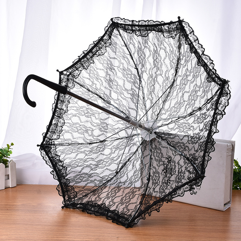 European and American White Wedding Flower Girl Decorative Umbrella Small Lace Umbrella Wedding Stainless Steel Long Handle Umbrella Wedding Supplies Wholesale