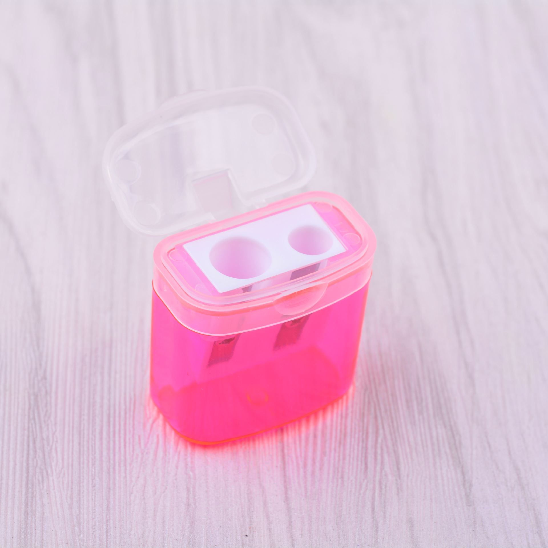 Double-Hole Plastic Pencil Sharpener with Lid, Square Pencil Sharpener, Transparent Printable Logo, Cross-Border Factory Direct Sale
