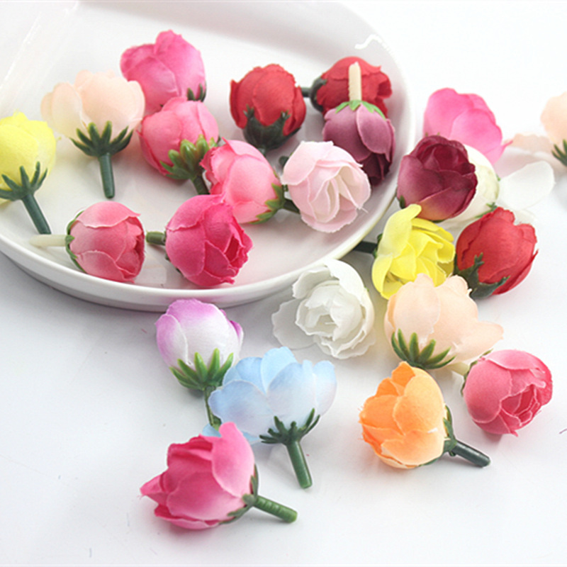 Factory Direct 2cm Mini small flower head small Tea Bud handmade material headdress accessories flower wedding decoration flower wholesale