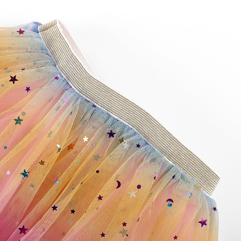 New Mesh Princess Dress European and American Kidsren's Performance Dress Tutu Kidsren's Tulle Five-Pointed Star Rainbow Skirt
