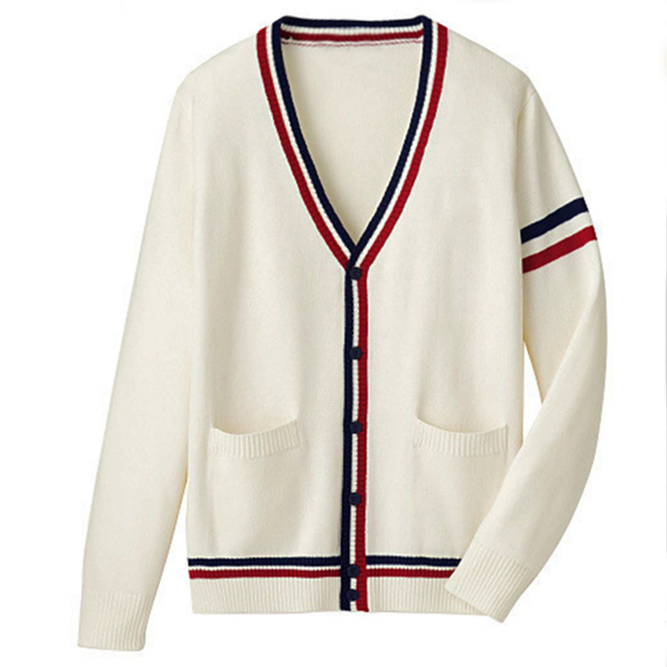 Japanese Light Color Cardigan College Style JK Uniform Sweater Long Sleeve V-Neck Knitted Sweater Sailor Suit Cotton Jacket