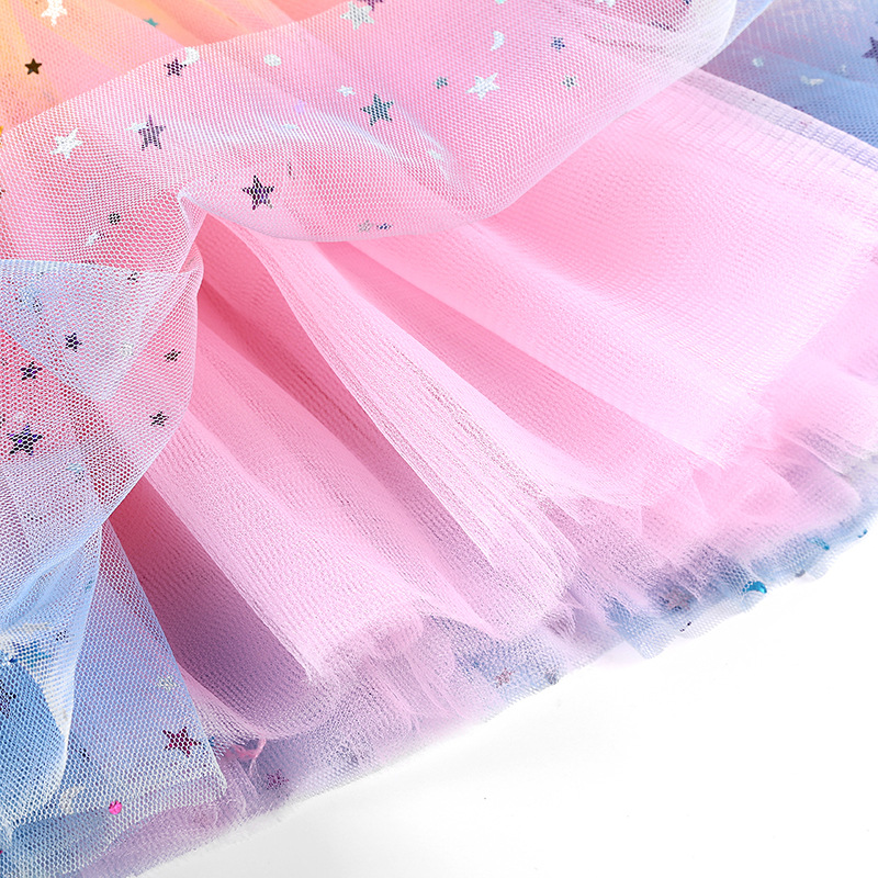 New Mesh Princess Dress European and American Kidsren's Performance Dress Tutu Kidsren's Tulle Five-Pointed Star Rainbow Skirt