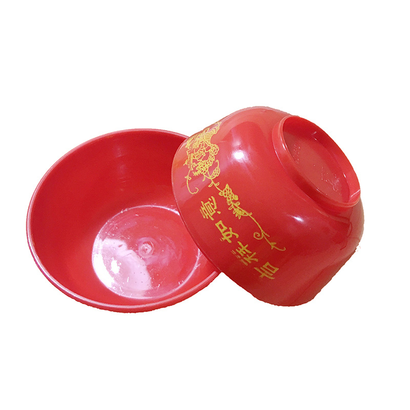 11cm red plastic printing bowl small red bowl rice bowl lucky word for bowl worship sacrifice red and white wedding supplies