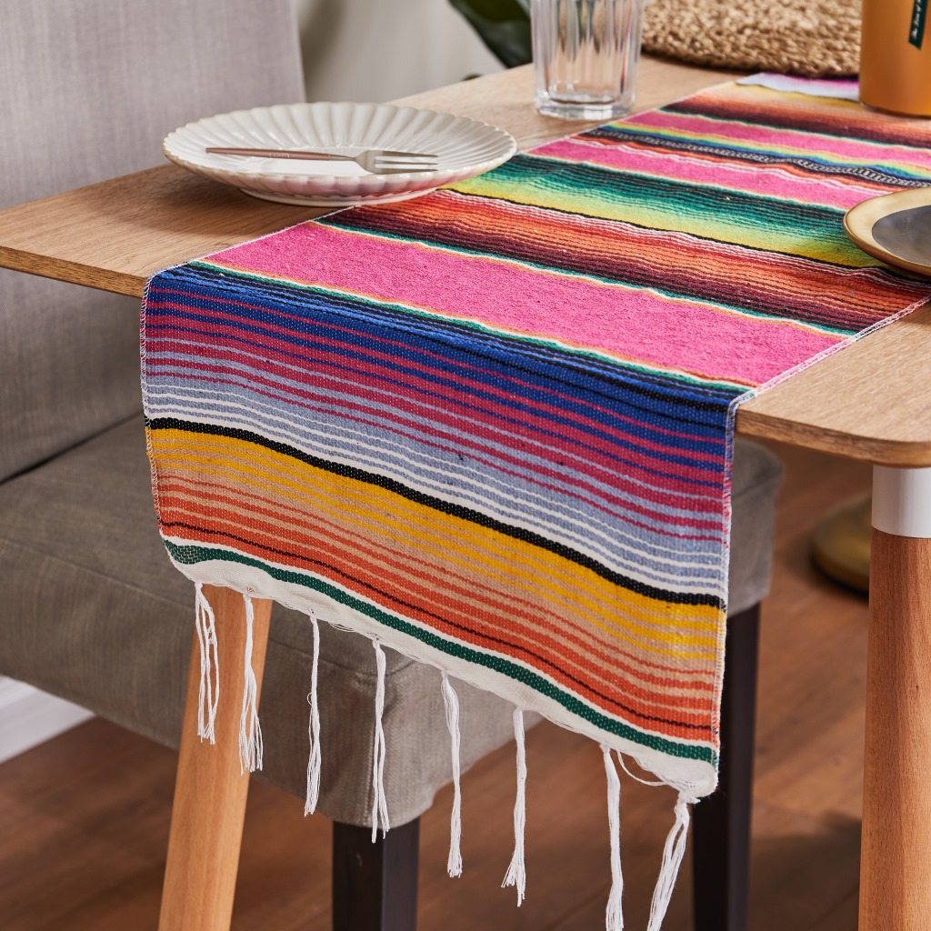 ins rainbow blanket style blanket woven cotton blanket colorful striped blanket tassel Indian style Mexican table runner