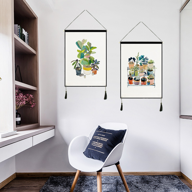 Hand-painted small hanging picture fabric decorative partition shielding hanging cloth curtain half curtain support to map wholesale a generation of cross-border