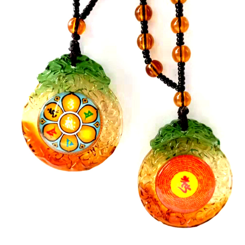 Upgraded glass mantra pendant men's and women's mantra necklace Temple binding business gifts