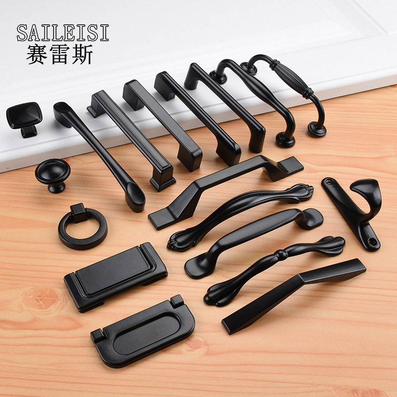 Черная ручка для двери шкафа, алюминиевый сплав, ручка для ящика, современный американский стиль, европейский стиль, одноручная фурнитура