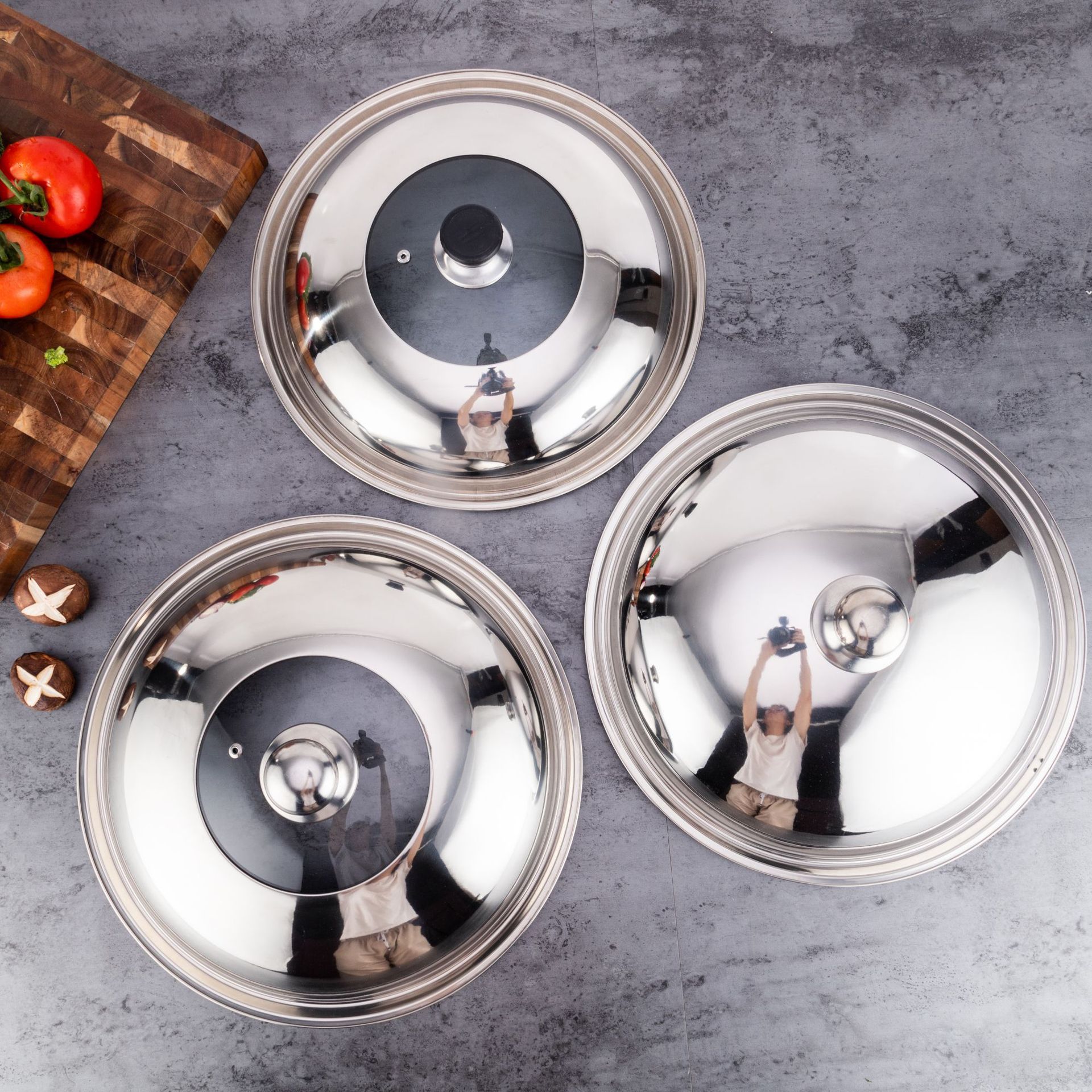 Stainless Steel Pot Cover Household Wok Cover 30-40cm Wok Combination Cover Universal Non-magnetic Pot Cover Glass Cover