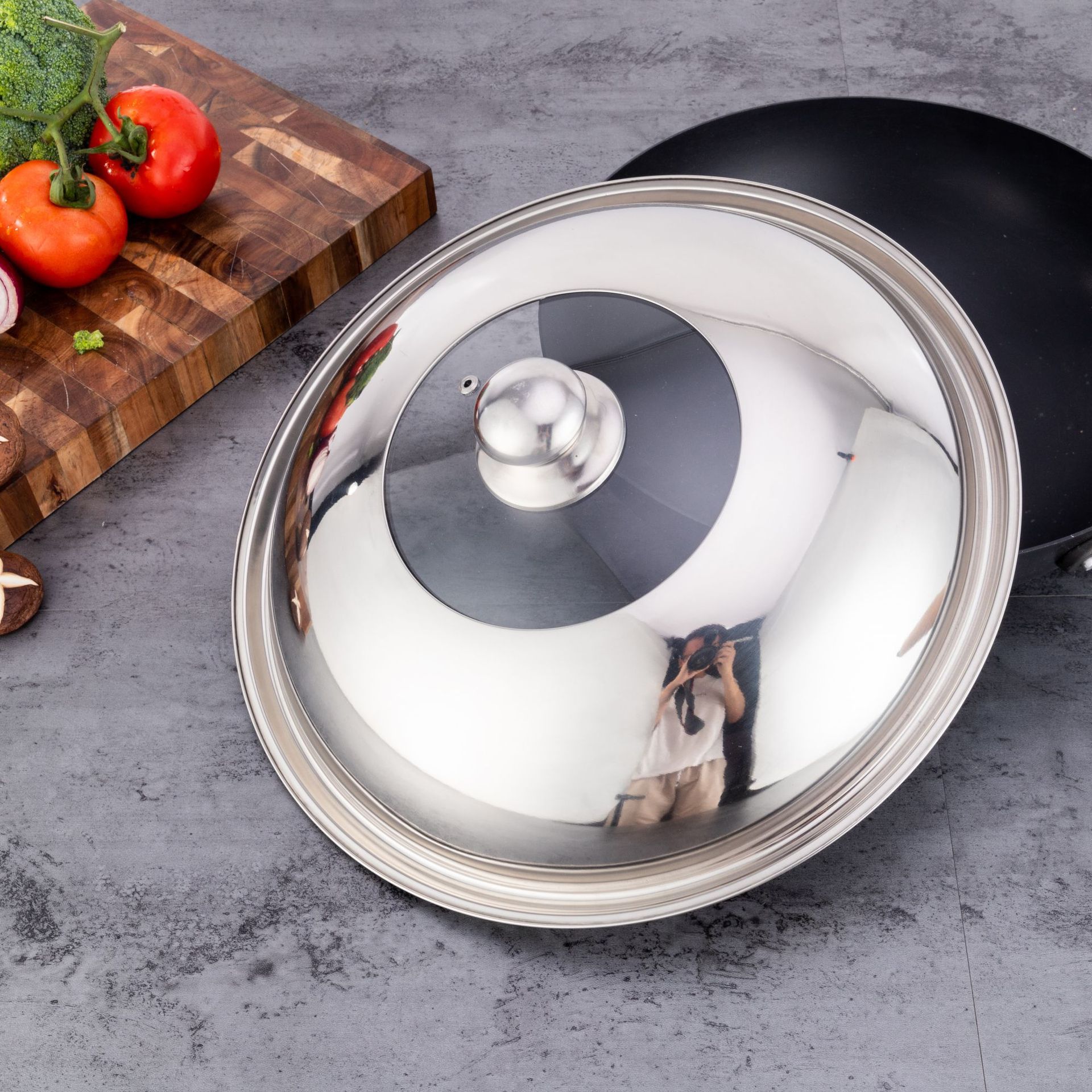 Stainless Steel Pot Cover Household Wok Cover 30-40cm Wok Combination Cover Universal Non-magnetic Pot Cover Glass Cover