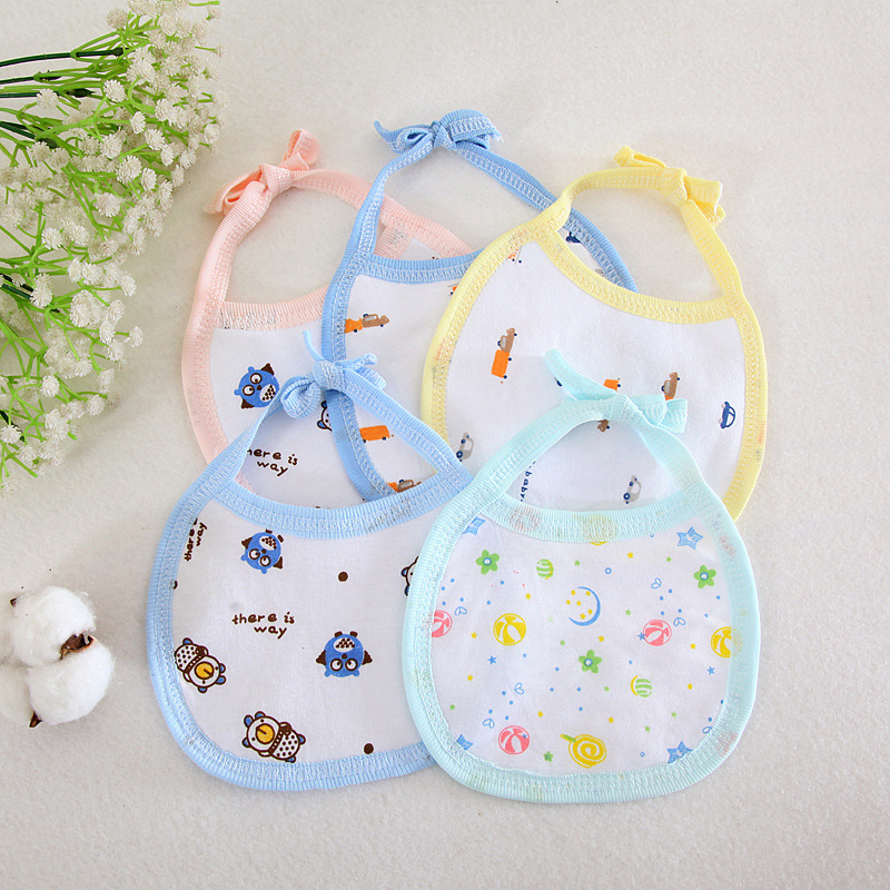 Baby Absorbent Bib with Semi-Circular Tie, Cartoon Bib, Double-Layer Pure Cotton Drool Towel, Double-Layer Thickened