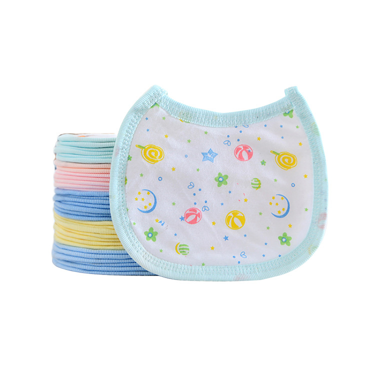 Baby Absorbent Bib with Semi-Circular Tie, Cartoon Bib, Double-Layer Pure Cotton Drool Towel, Double-Layer Thickened
