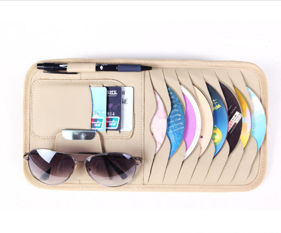 Car Multifunctional Cd Bag Car Car Cd Popular Genuine Leather Sunshade Cd Bag Micro Business Hot Model Wholesale