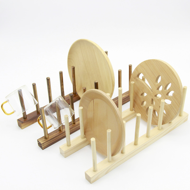 Wooden kitchen utensils drain rack wine cup bookshelf wooden dishes and dishes storage rack