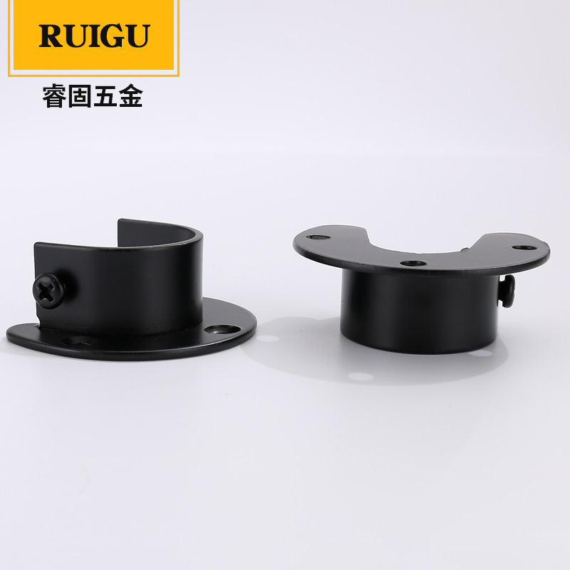 Thickened stainless steel clothes tube holder clothes rail black wardrobe clothes holder steel round tube opening flange seat 32 25mm