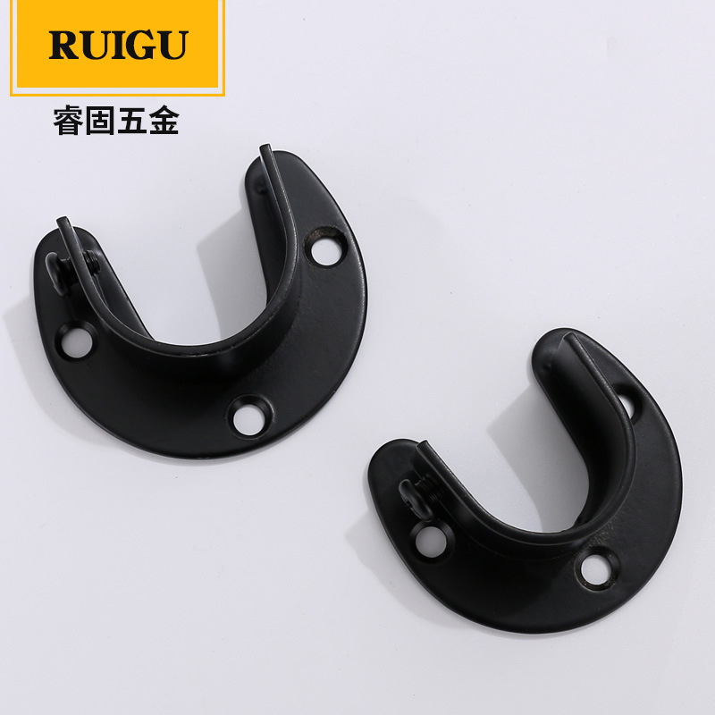 Thickened stainless steel clothes tube holder clothes rail black wardrobe clothes holder steel round tube opening flange seat 32 25mm
