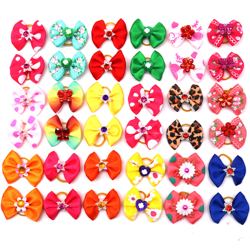 Pet Supplies Pet Bow Rubber Band Hair Band Dog Head Flower Hair Rope Headdress Dog and Cat Accessories in Stock