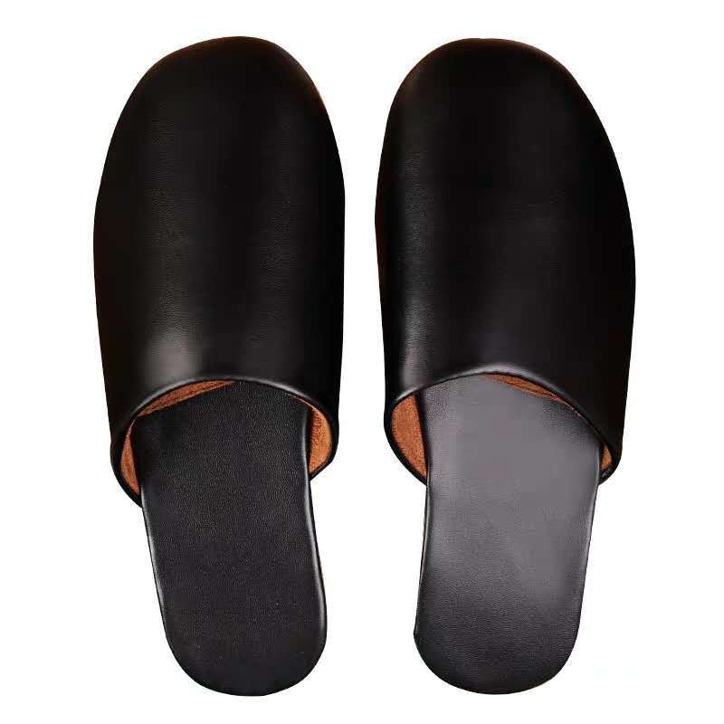 Leather slippers high-end LOGO customizable spring and autumn closed toe tendon bottom home slippers Club hotel slippers manufacturer
