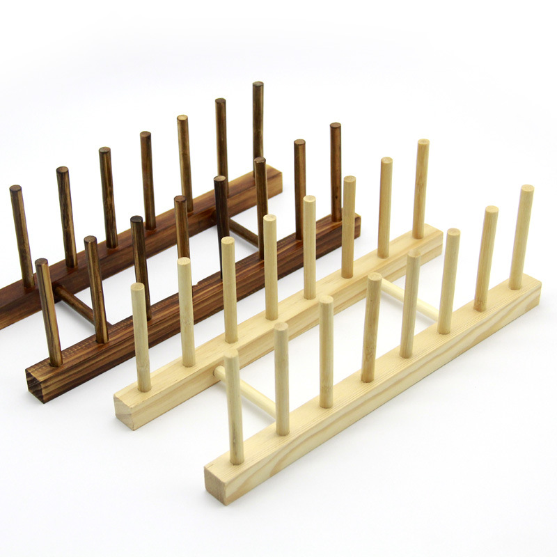Wooden kitchen utensils drain rack wine cup bookshelf wooden dishes and dishes storage rack