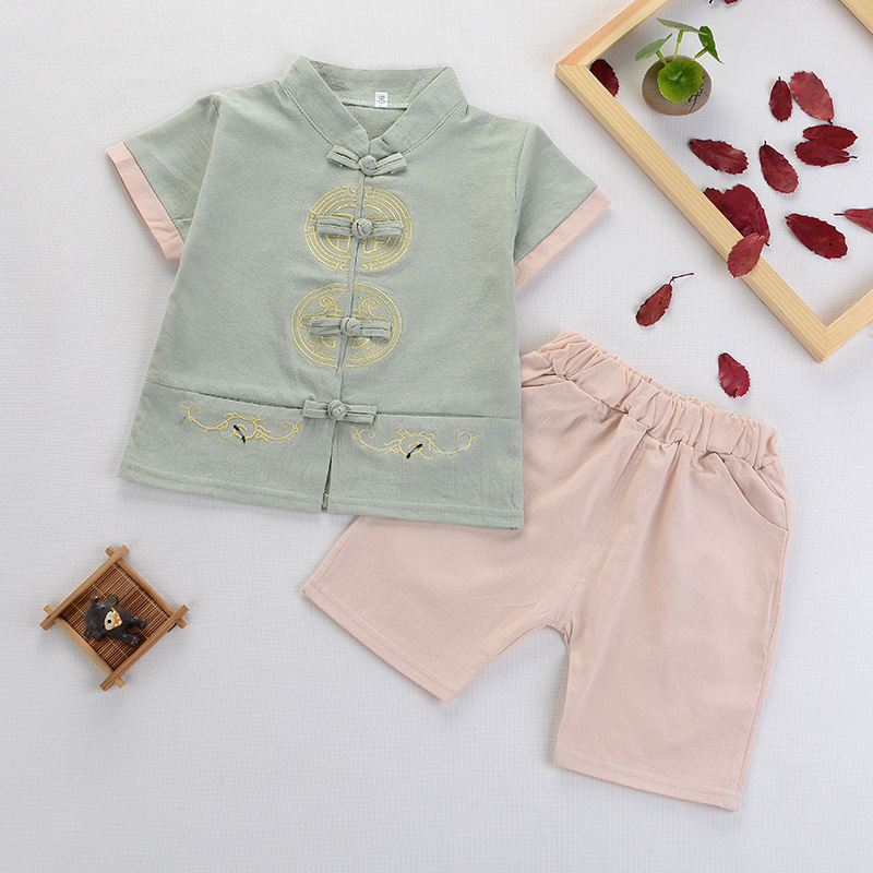 Cross-border children's clothing Chinese clothing children's retro improved Tang suit summer boys and girls cotton and linen suit Chinese style baby Tang suit