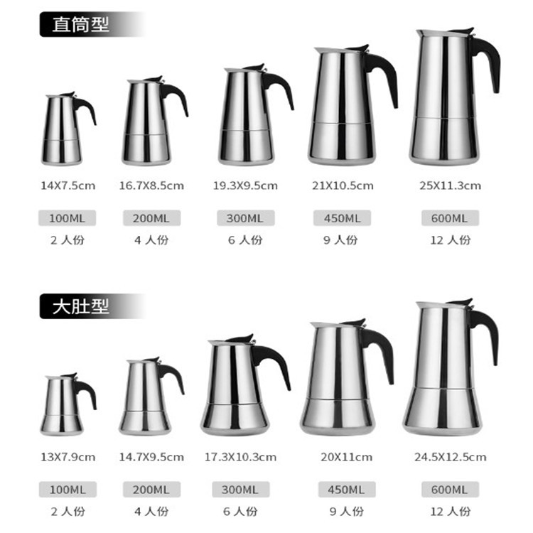 Cross-Border Popular Stainless Steel Moka Pot European Coffee Cup Portable Electric Coffee Pot Wholesale in Stock