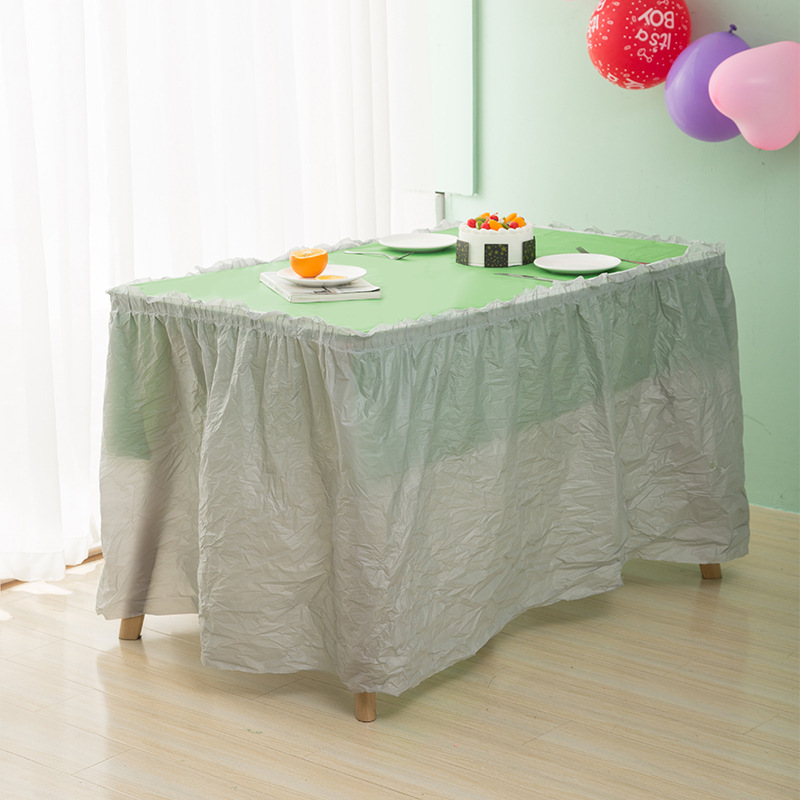 Disposable Peva Table Skirt Dessert Table Baby Birthday First Birthday Decoration Long Table Skirt Tablecloth Baby Party Decoration