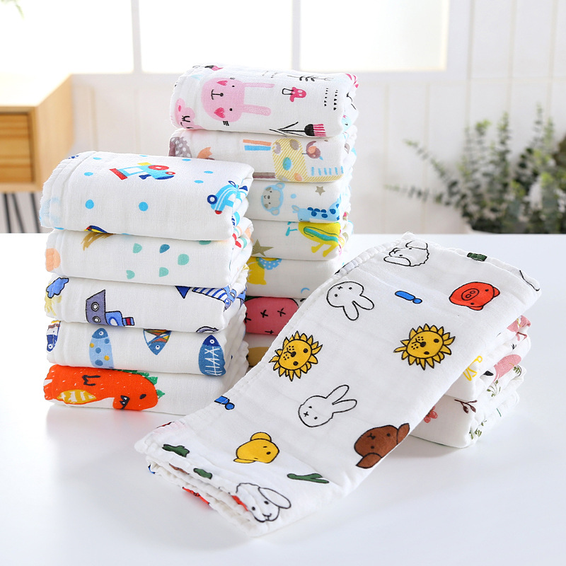 Tiantian Pure Cotton 6-Layer Printed Seersucker Baby Pleated Cartoon Absorbent Face Towel High-Density Kidsren's Towel
