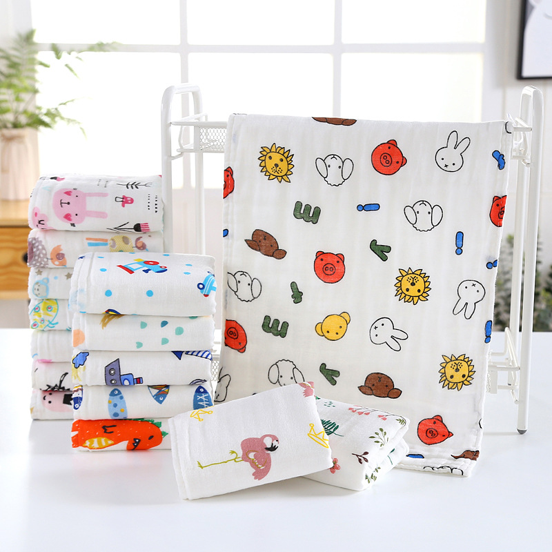 Tiantian Pure Cotton 6-Layer Printed Seersucker Baby Pleated Cartoon Absorbent Face Towel High-Density Kidsren's Towel