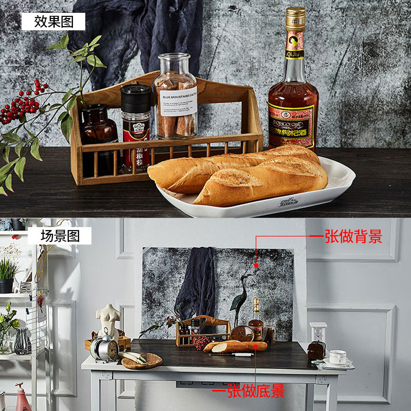 INS Double-sided Background Paper Photography Wood Grain Marble Photography Props Cement Cracking Wall Pattern Photography Props Background Board