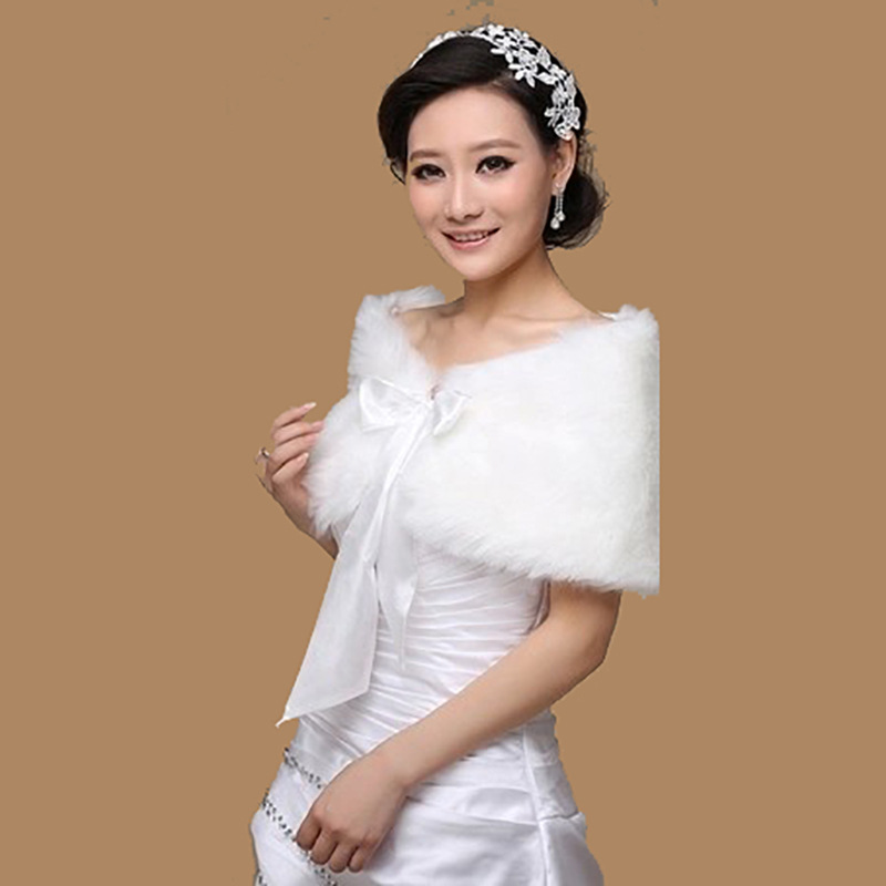 Bride's Shawl Wedding Women's Autumn and Winter Plush Cape Bow Ware Wedding Dress Cloak Cheongsam Ribbon Shawl