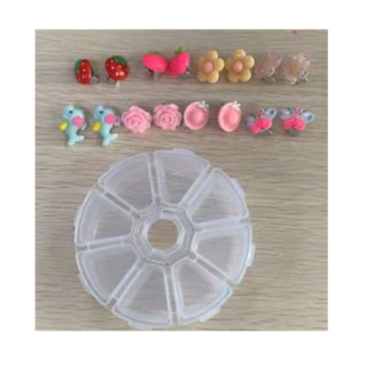 Source manufacturers children's gem earrings Girls cute flash jewelry resin 8 pairs of plum box ear clip set