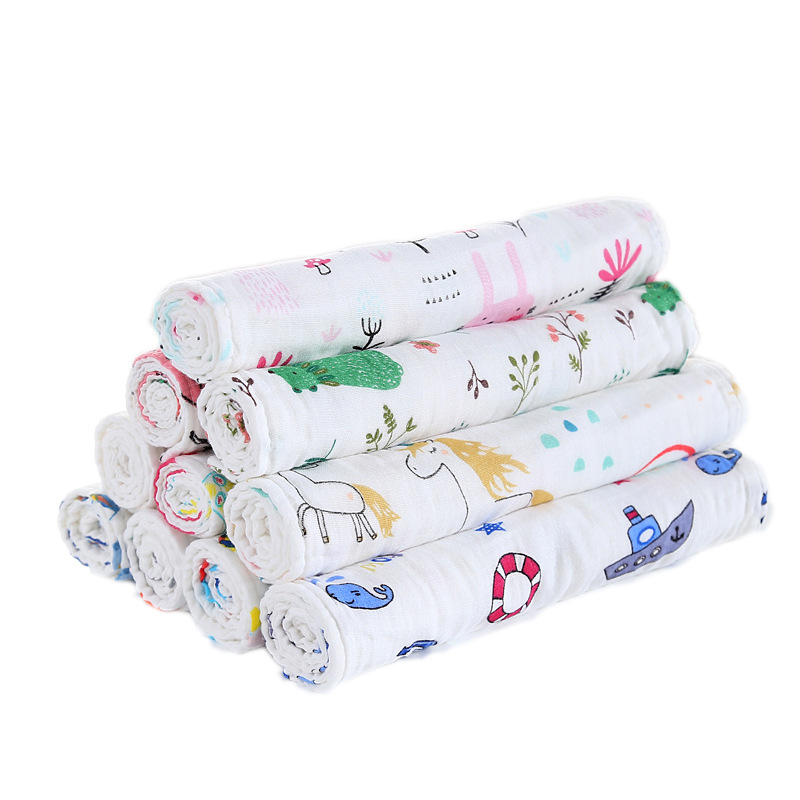 Tiantian Pure Cotton 6-Layer Printed Seersucker Baby Pleated Cartoon Absorbent Face Towel High-Density Kidsren's Towel