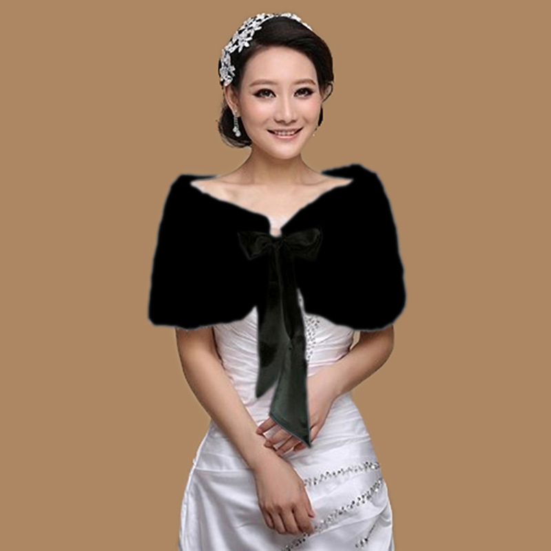 Bride's Shawl Wedding Women's Autumn and Winter Plush Cape Bow Ware Wedding Dress Cloak Cheongsam Ribbon Shawl