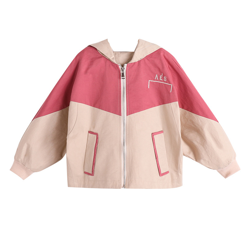 Girls' Outwear 2024 Autum New Korean Style Kidsren's Clothing Kidsren's Long-Sleeved Color-Blocked Short Embroidered Jacket Dropshipping