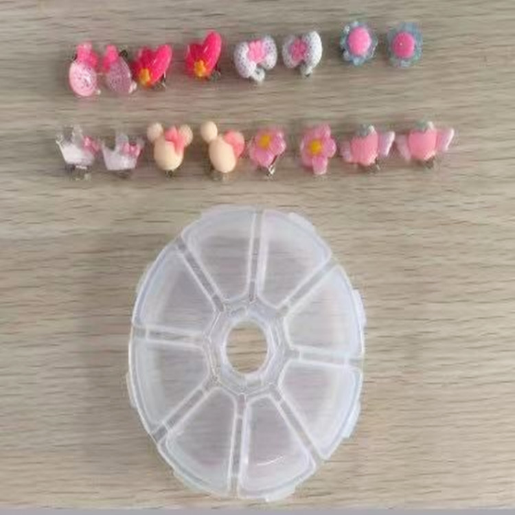 Source manufacturers children's gem earrings Girls cute flash jewelry resin 8 pairs of plum box ear clip set