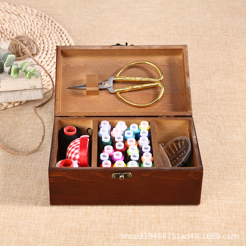 Деревянная швейная коробка, деревянная коробка для хранения, бытовая швейная коробка, портативная настольная коробка для хранения ювелирных изделий