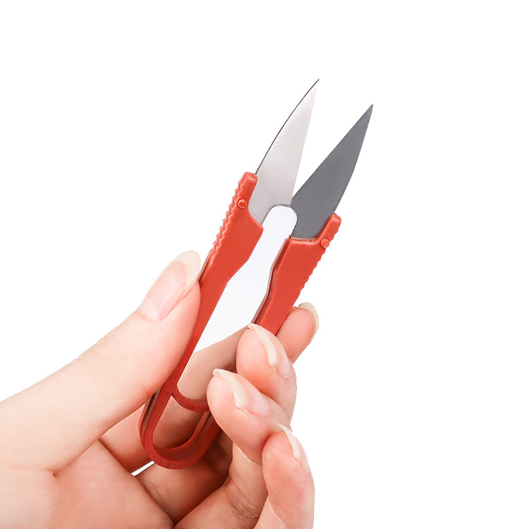Plastic handle color yarn scissors factory wholesale U-shaped spring scissors sewing thread scissors cross stitch small scissors