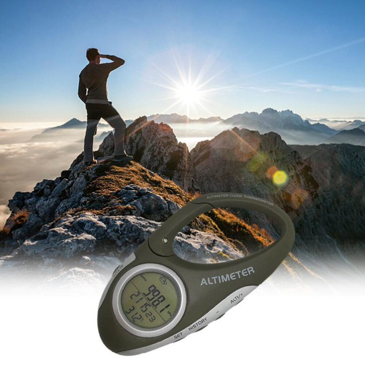 Carabiner Handheld Electronic Altimeter Barometer Altitude Gauge Thermometer Outdoor Fishing Barometer