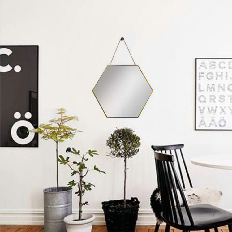 Scandinavian Style Brass Wall-Mounted Mirror Geometric Normcore Metal Copper Frame Hanging Mirror Wall Entrance Bathroom Vanity Mirror