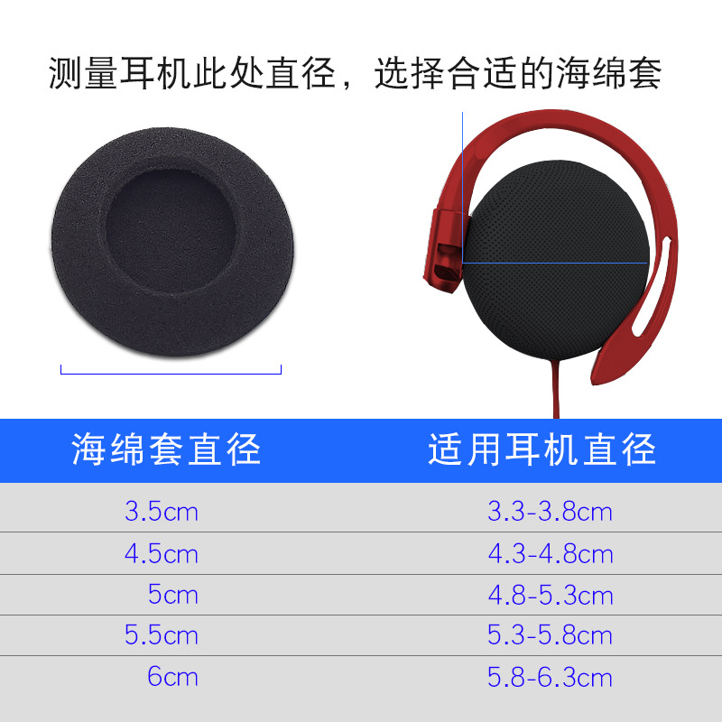 Cross-border supply 3.5cm 4.5cm 5/6cm ear-hanging round thickened earphone plug cover ear cotton cover large sponge cover