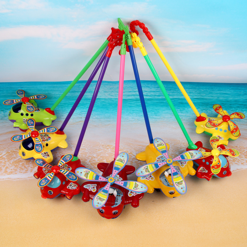 Children's hand push airplane toy tongue push Bell airplane toy baby walker wholesale hot sale